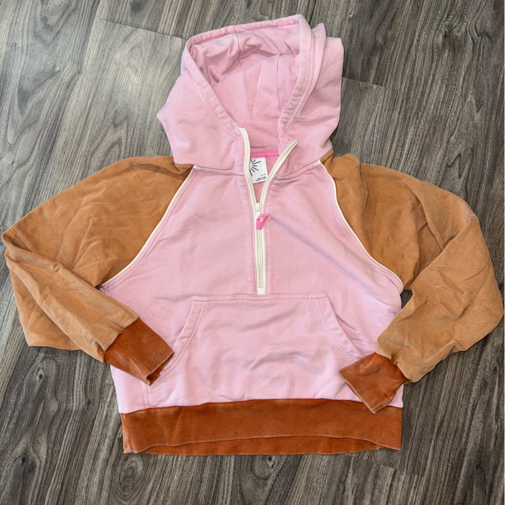 Pink and Brown Aerie Cropped Hoodie